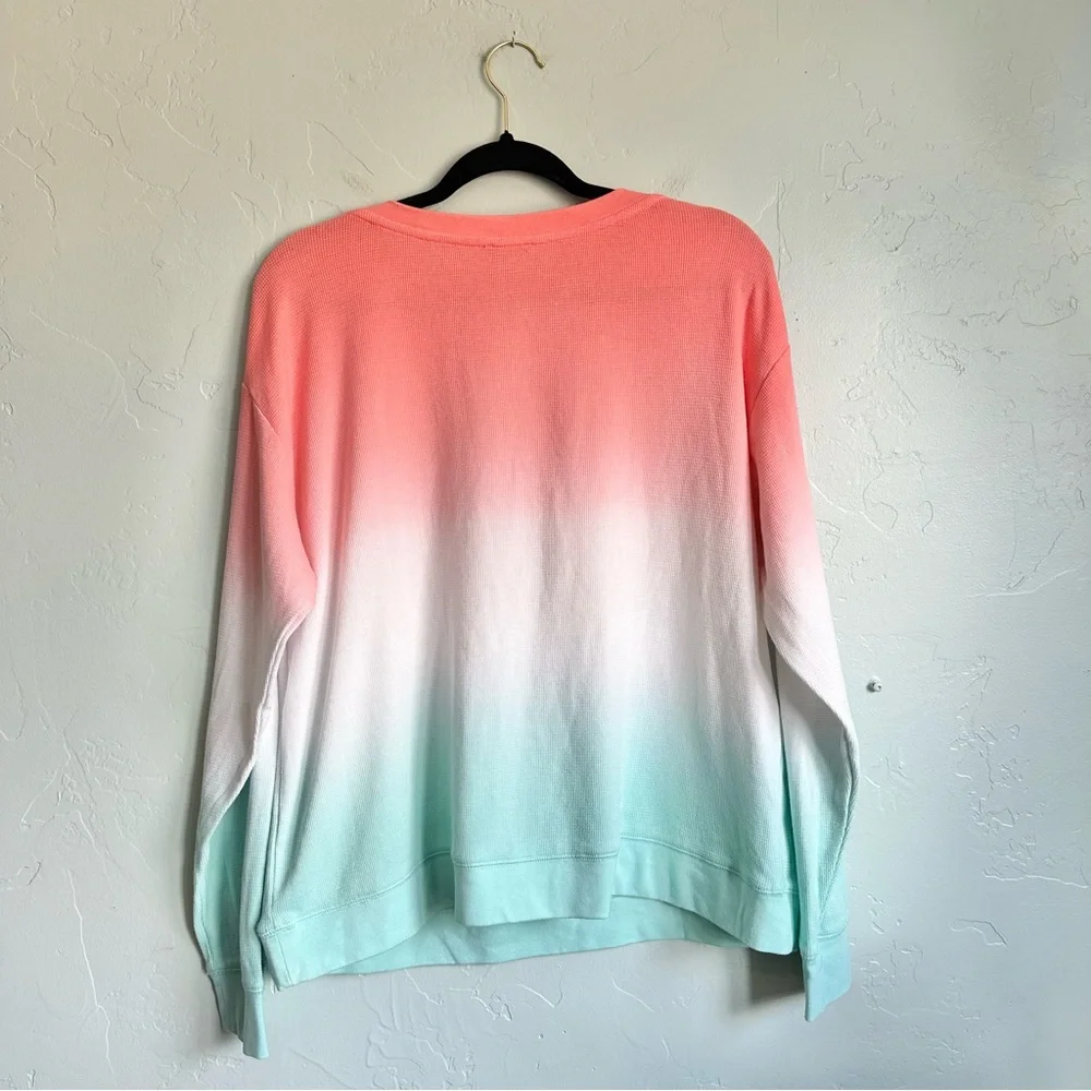 Splendid Women’s Coral Mint Ombre Tie Waffle Knit Thermal Top Beachy Coastal MED